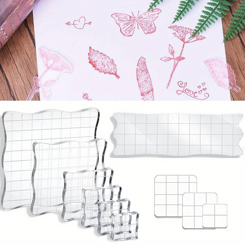 10pcs Acrylic Stamp Blocks Clear Stamping Blocks Set with Grid Line Assorted Sizes for Crafts Making Transparent Decorative Stamp Blocks for DIY Craft